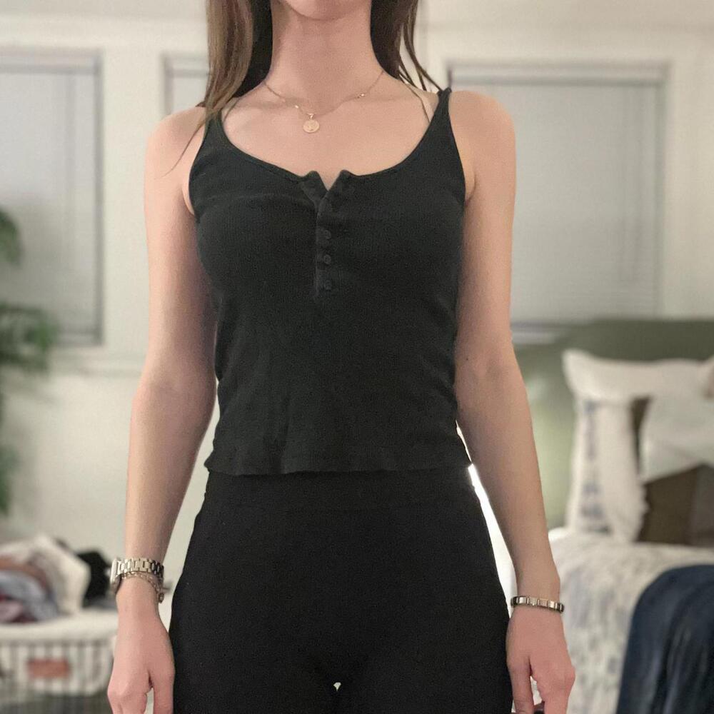 Brandy Melville Black RIbbed Henley Tank